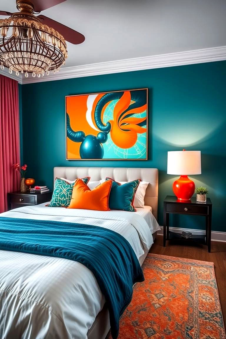 Teal and Orange Bold Statement Decor - 24 Teal and Orange Bedroom Ideas