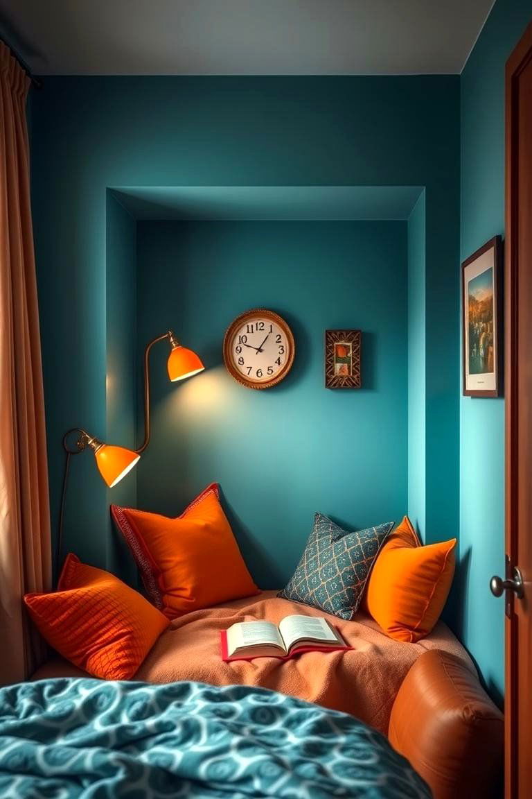 Teal and Orange Cozy Reading Nook - 24 Teal and Orange Bedroom Ideas
