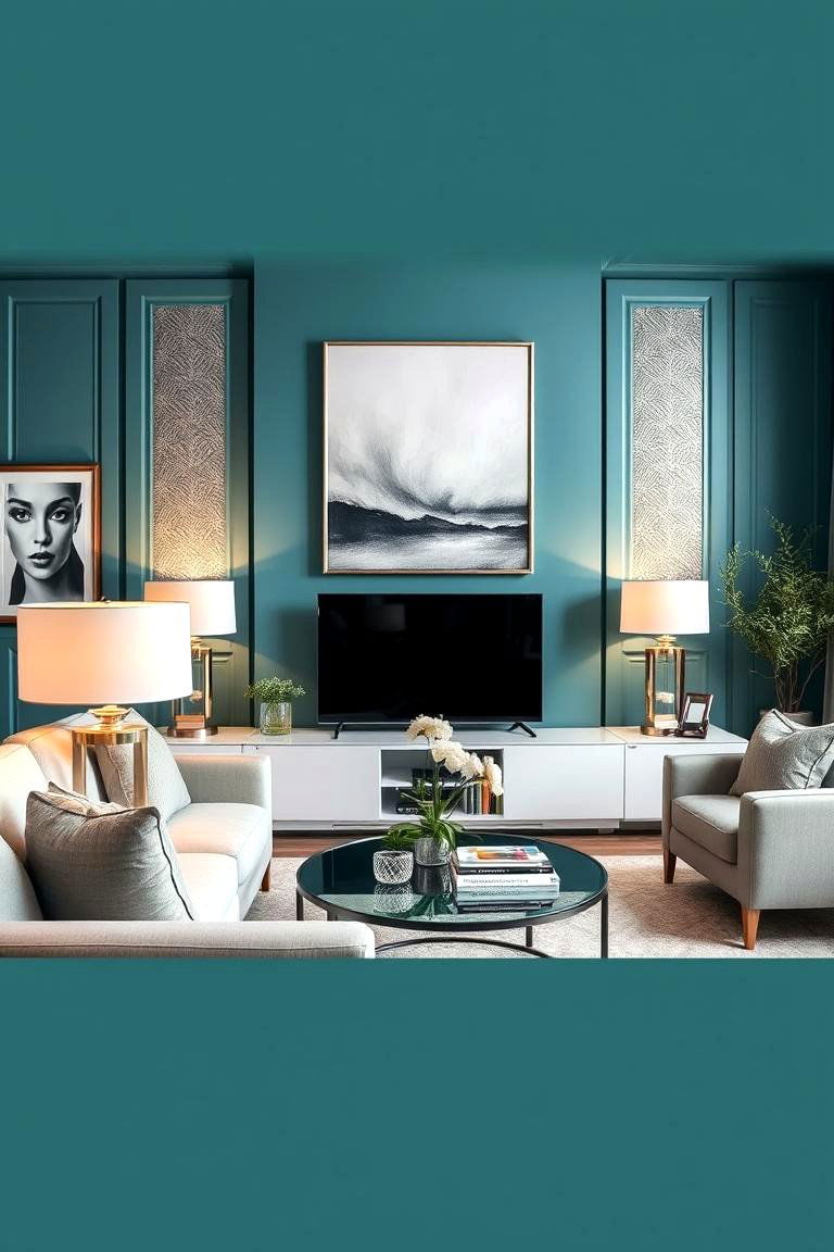 Teal and Silver Accents - 24 Teal Living Room Ideas