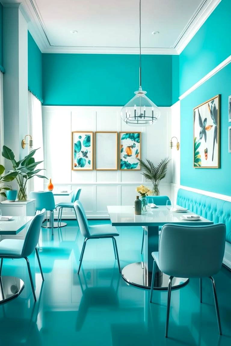 Teal and White Contrast Dining - 24 Teal Dining Room Ideas