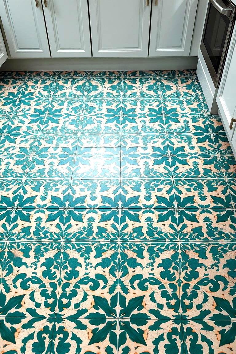 Teal and White Patterned Floor Tiles - 24 Teal and White Kitchen Ideas