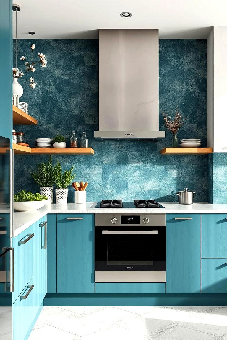 Teal and White Textured Finishes - 24 Teal and White Kitchen Ideas