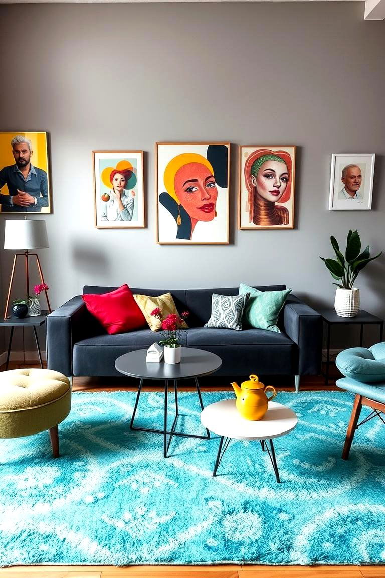 Teal for a Refreshing Pop of Color - 24 what color rug goes with a grey couch