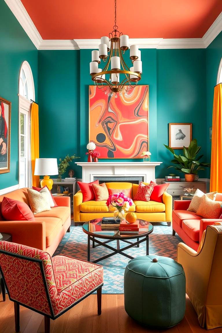 Teal with Bright Colors - 24 Teal Living Room Ideas