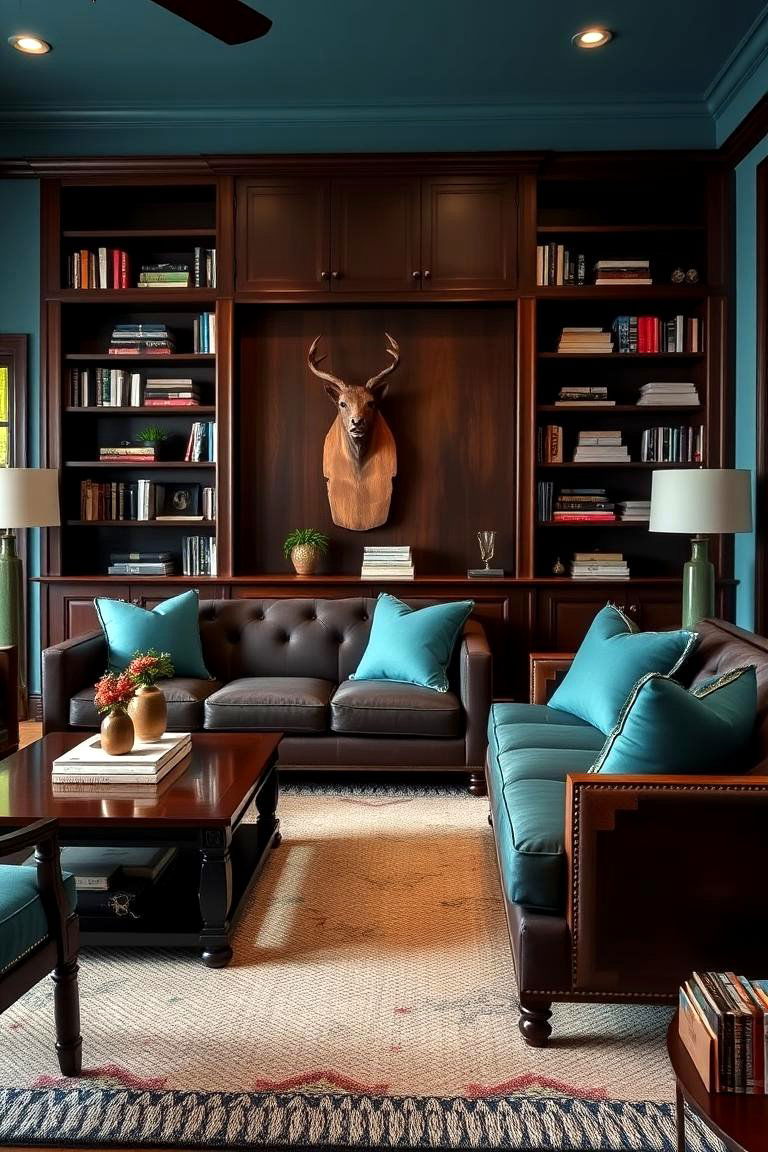 Teal with Dark Wood Furniture - 24 Teal Living Room Ideas