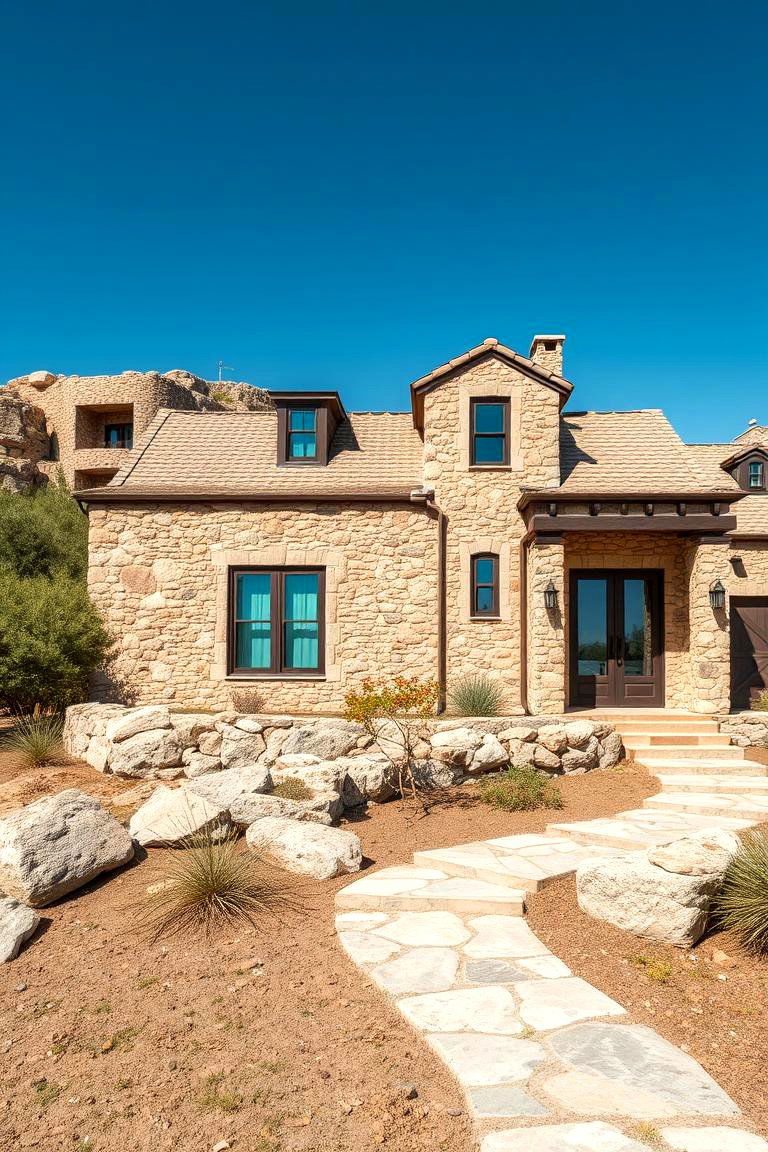 Teal with Stone Facade - 24 Teal House Exterior Ideas
