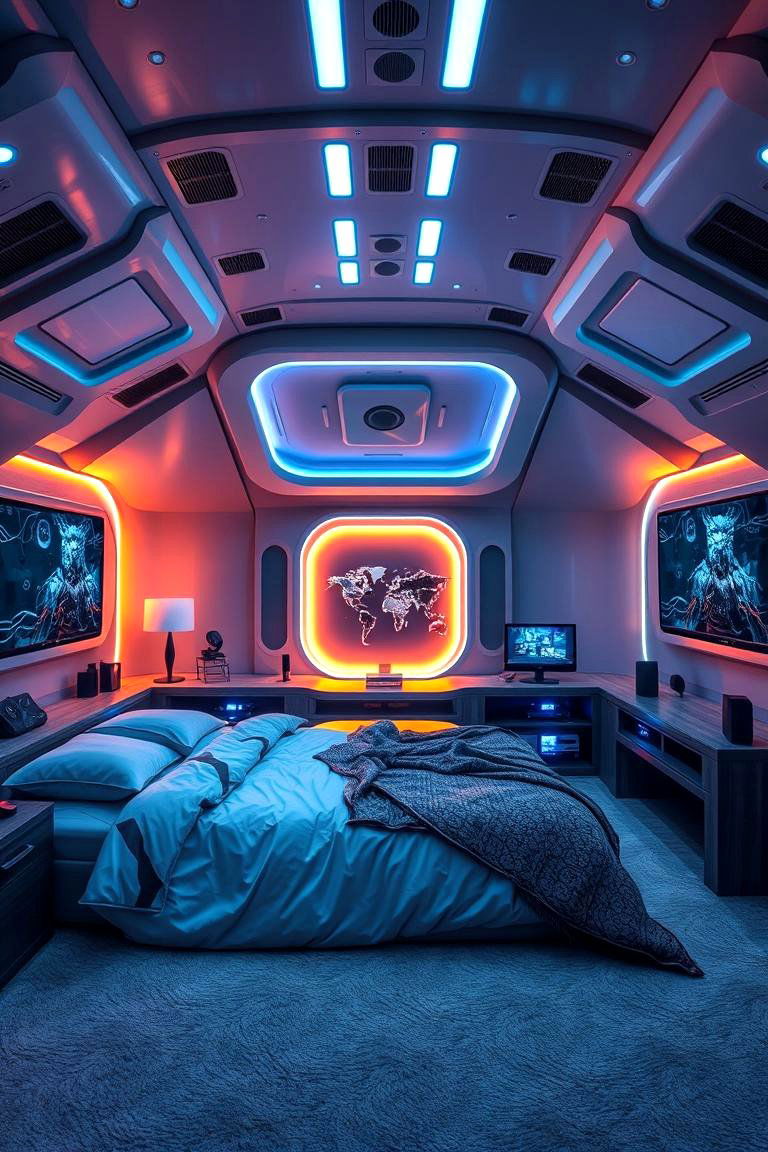 Tech Infused Escape - 24 Man Cave Bedroom Ideas