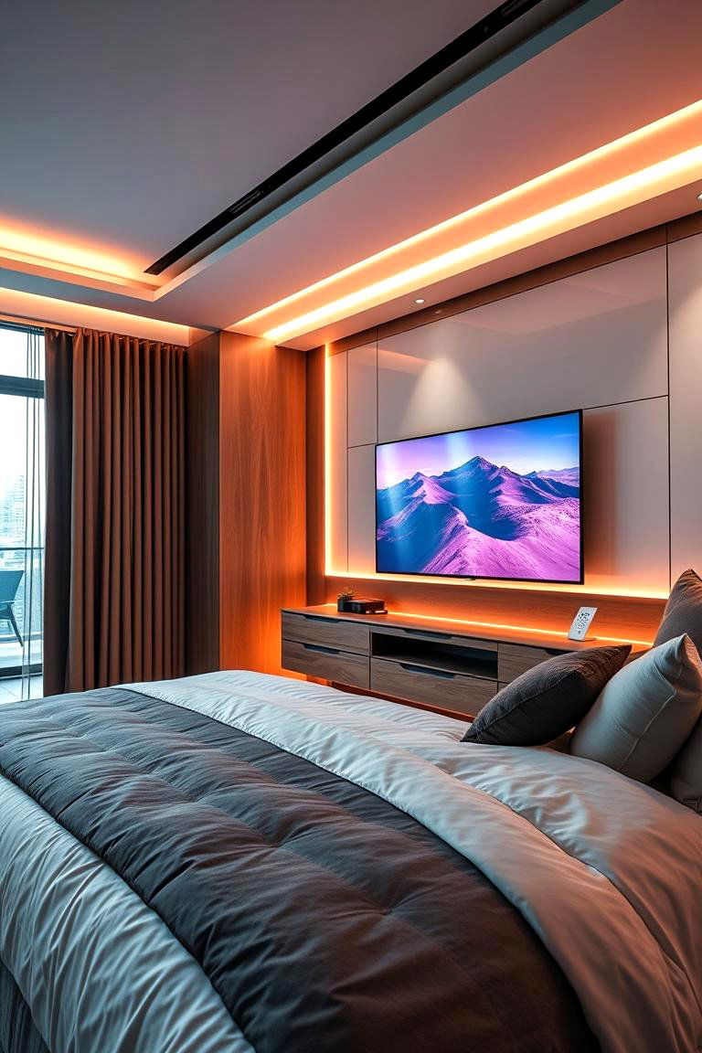 Tech Infused Modern Design - 24 Bedroom Tv Ideas