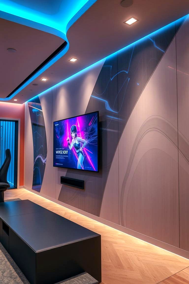Tech Integrated Gaming Wall - 24 Video Game Room Ideas