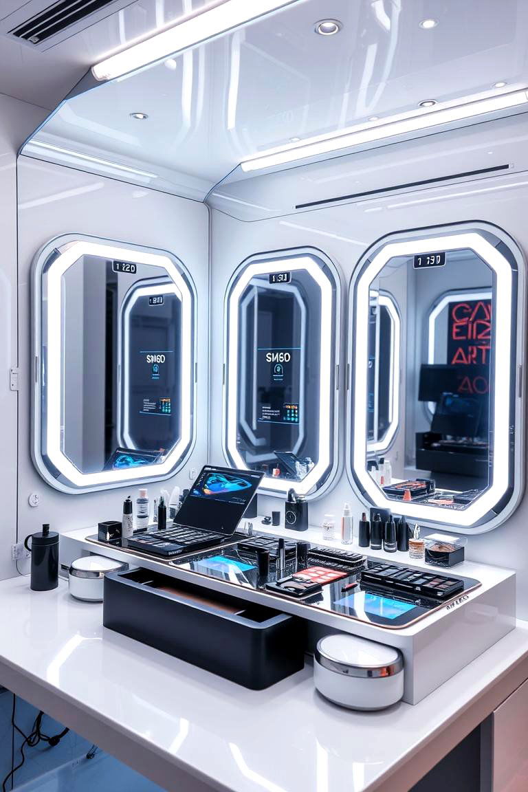 Tech Integrated Makeup Station - 24 Makeup Room Ideas