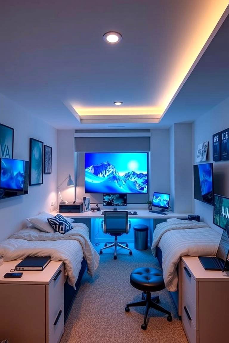Tech Integrated Modern Decor - 24 Dorm Room Decorating Ideas