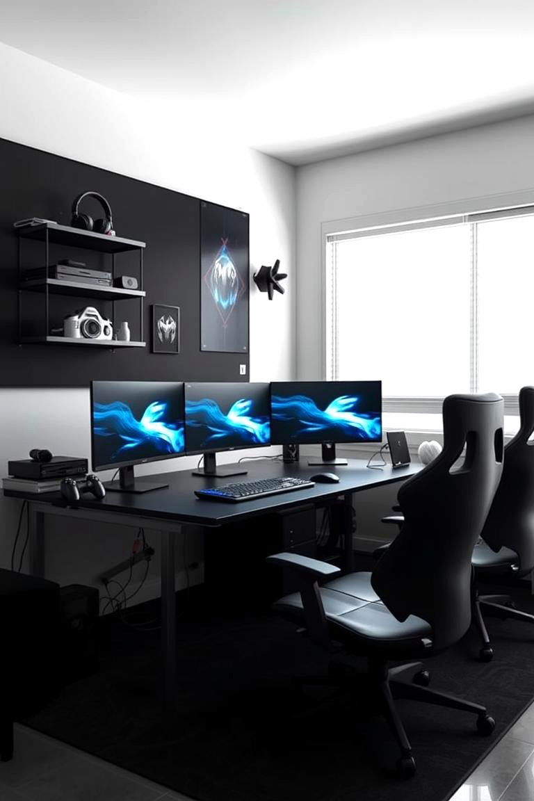 Tech Integrated Workspace - 24 Black Gaming Room Ideas