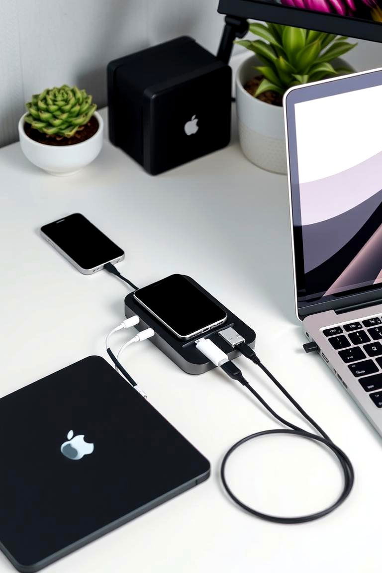 Tech Savvy Desk with Charging Stations - 24 Desk Ideas