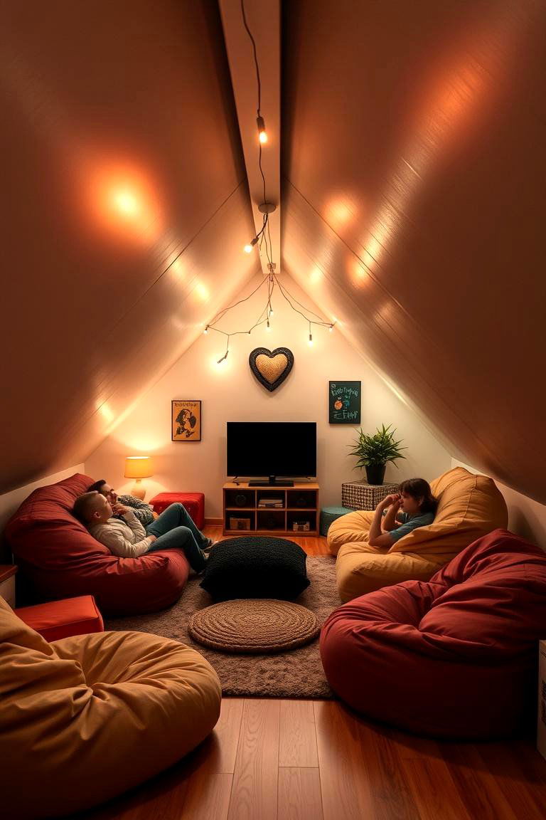 Teen Hangout Space with Comfortable Seating - 24 Low Ceiling Small Attic Room Ideas
