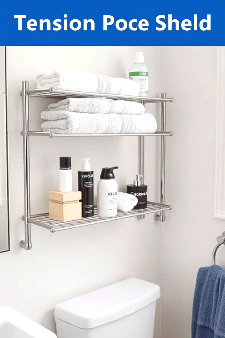 Tension Pole Shelves for Versatile Storage - 24 Bathroom Shelf Ideas