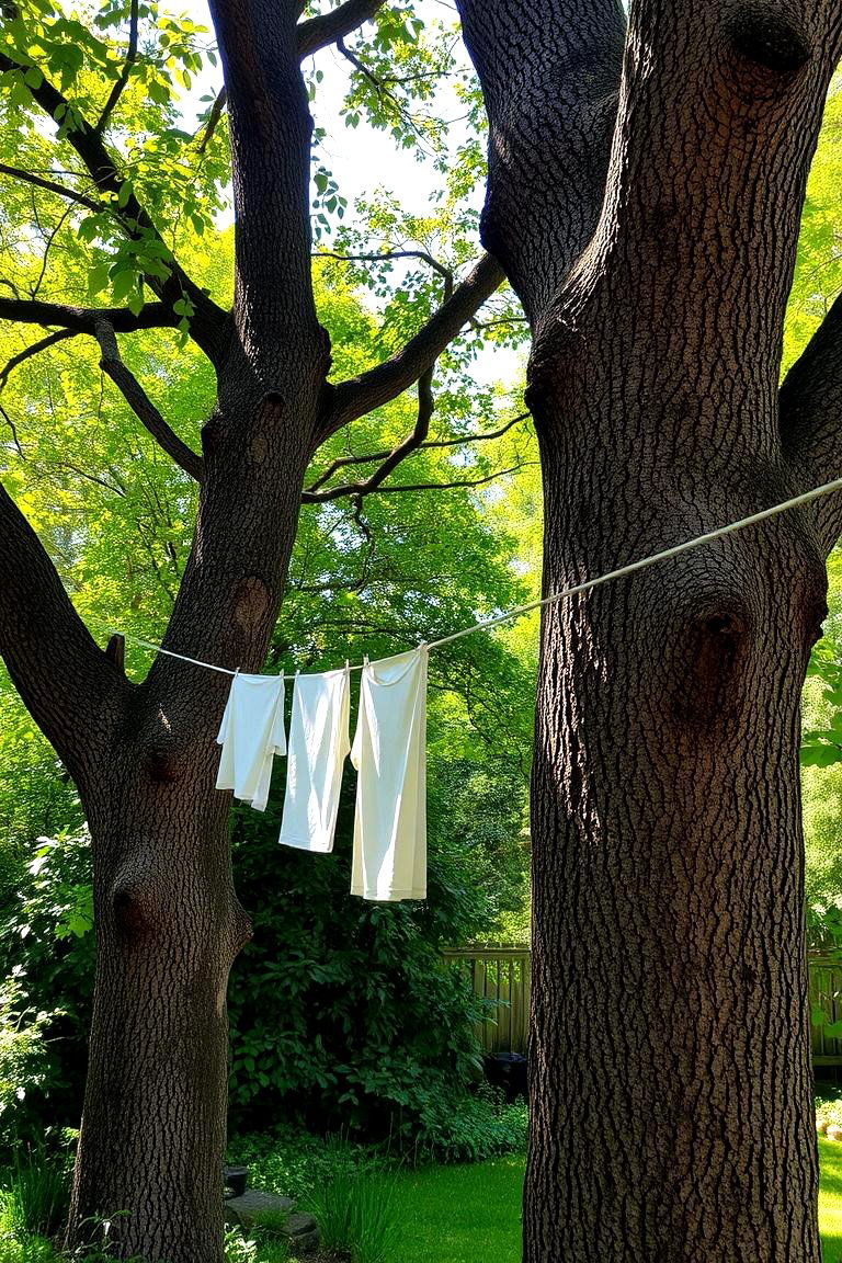 Tension Wire Clothesline Between Trees - 24 Outdoor Clothesline Ideas