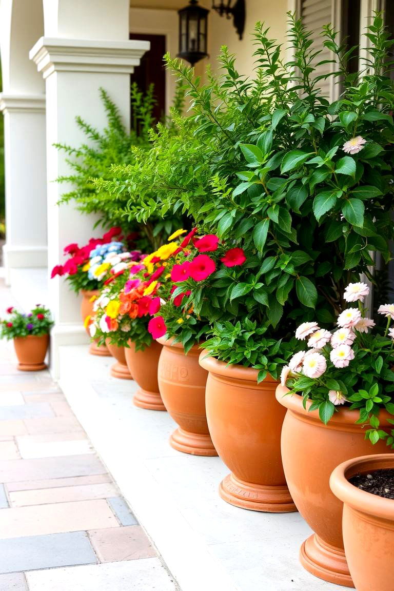 Terra Cotta Pots and Lush Plants - 24 spanish style front porch ideas