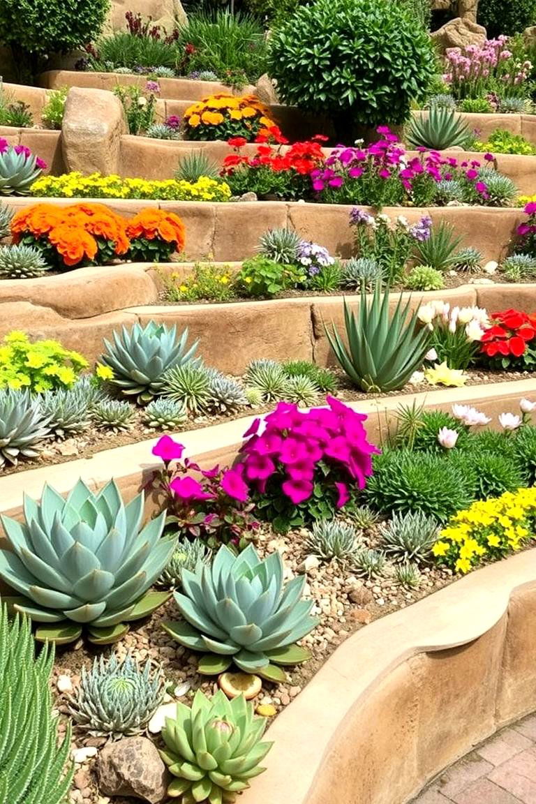 Terraced Garden Beds - 24 front yard spanish style landscaping ideas