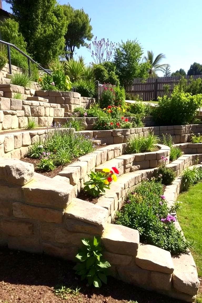 Terraced Garden on Sloping Terrain - 24 Large Backyard Landscaping Ideas