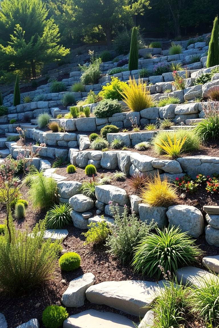 Terraced Layers with Native Plants - 24 Sloping Garden Design Ideas