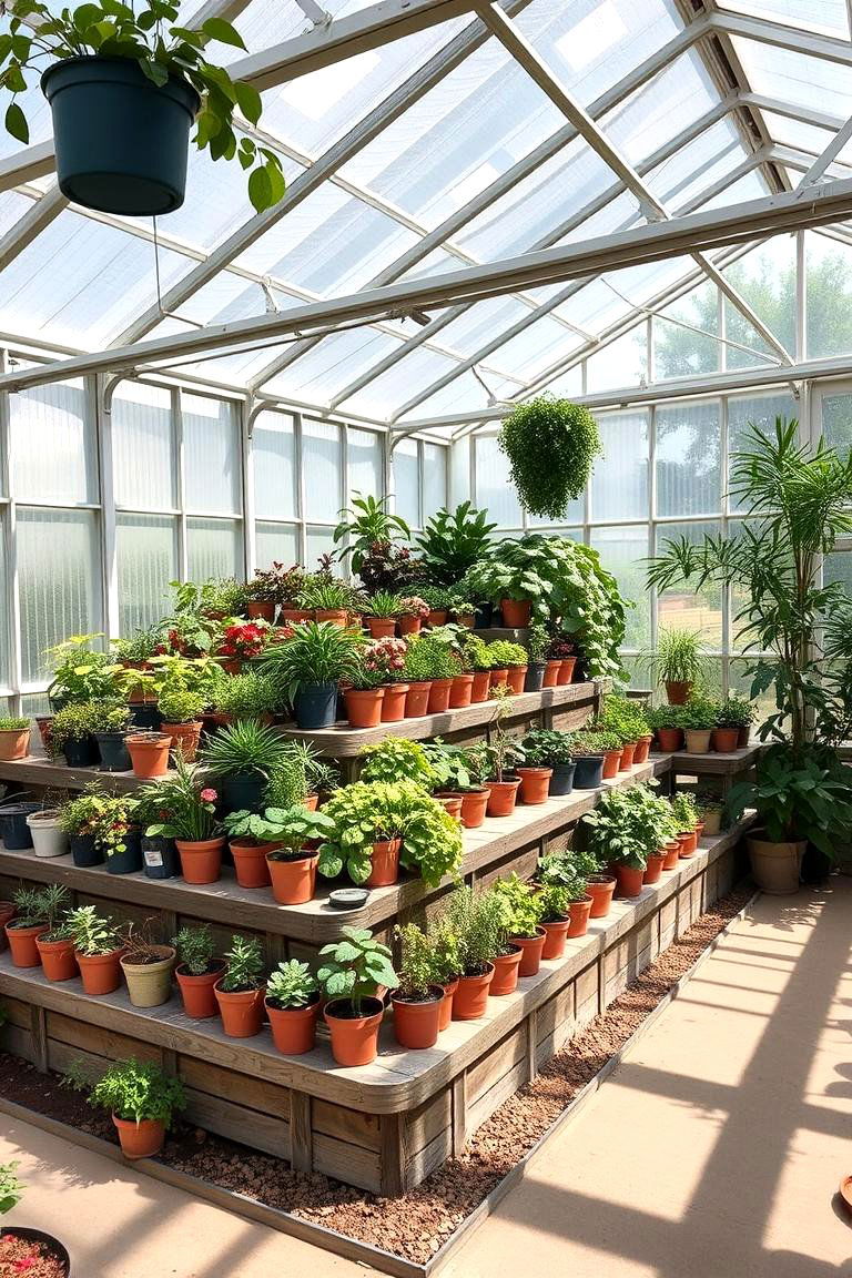 Terraced Plant Steps - 24 Greenhouse Shelving Ideas