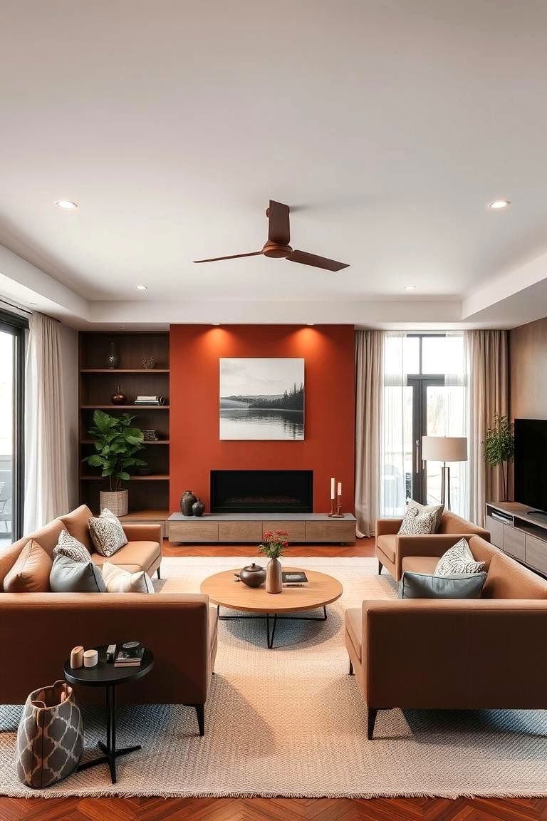 Terracotta Accent Wall Elegance - 24 terracotta living room ideas