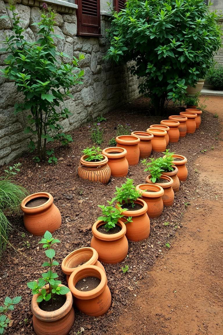 Terracotta Pot Edging - 24 Modern Garden Edging Ideas