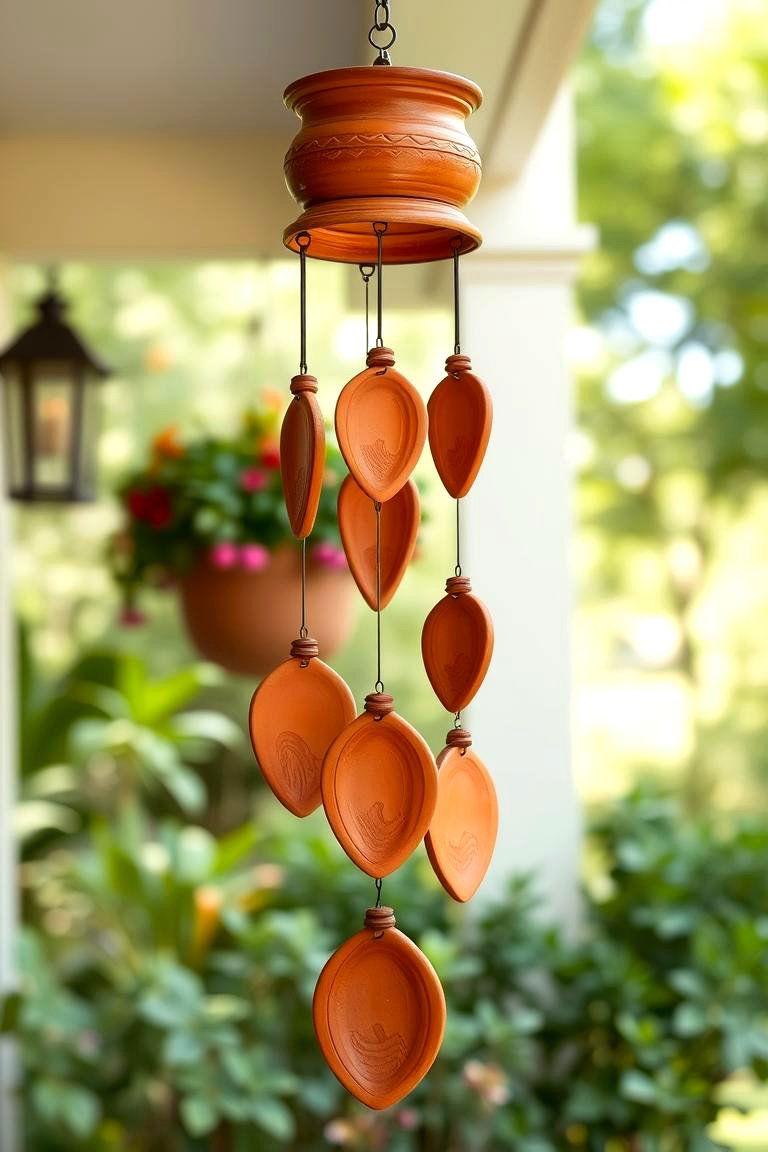 Terracotta Wind Chimes for Gentle Melodies - 24 terracotta home decor ideas