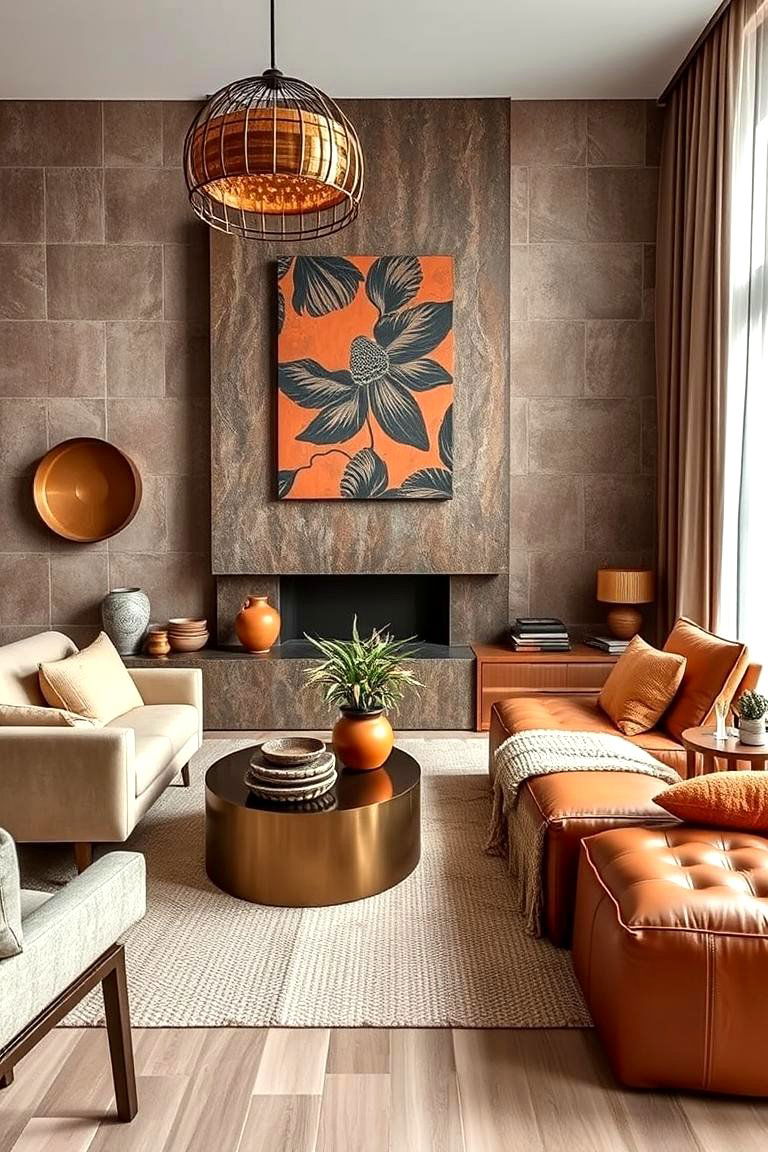 Terracotta and Metal Fusion Decor - 24 terracotta living room ideas