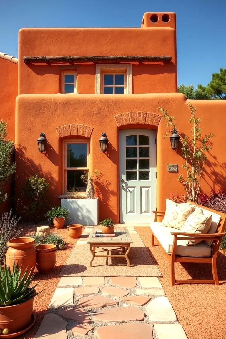 Terracotta and Tan - 24 Exterior Garage Lighting Ideas