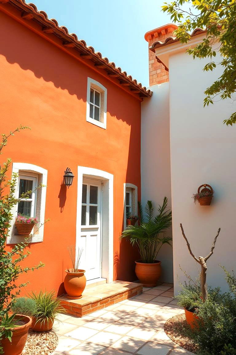 Terracotta and Warm White - 24 Exterior Garage Door Trim Ideas