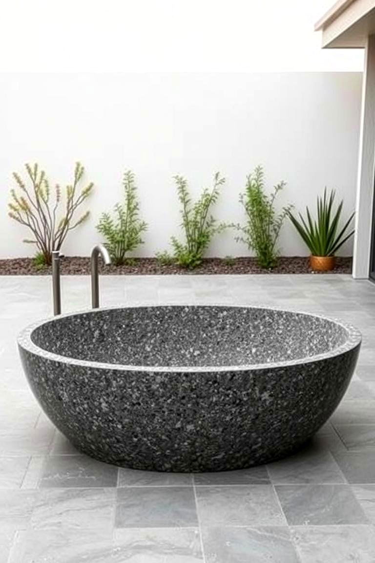 Terrazzo Tub with a Contemporary Look - 24 Outdoor Bathtub Ideas