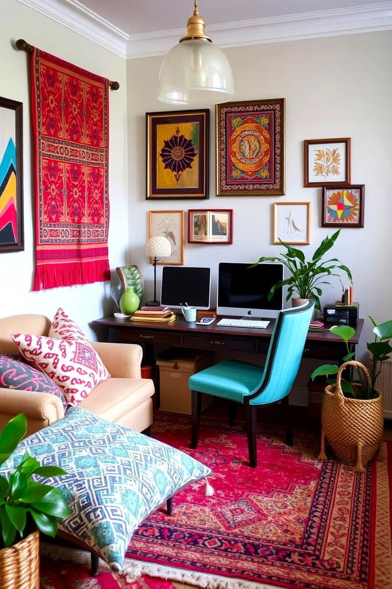 Textile Accents - 24 Bohemian Home Office Ideas