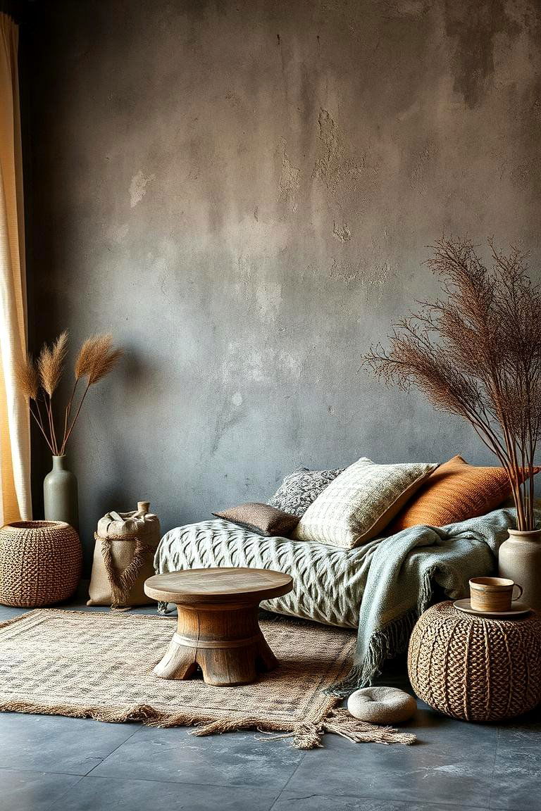 Textural Contrast Creations - 24 Grey Boho Bedroom Ideas