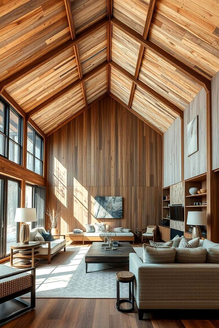 Textural Variety with Mixed Materials - 24 Open Concept Vaulted Ceiling Living Room Ideas