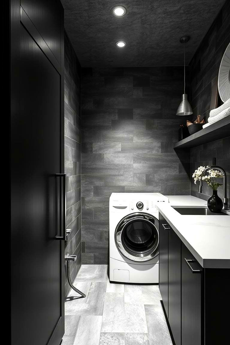 Textured Accents Delight - 24 Black and White Laundry Room Ideas