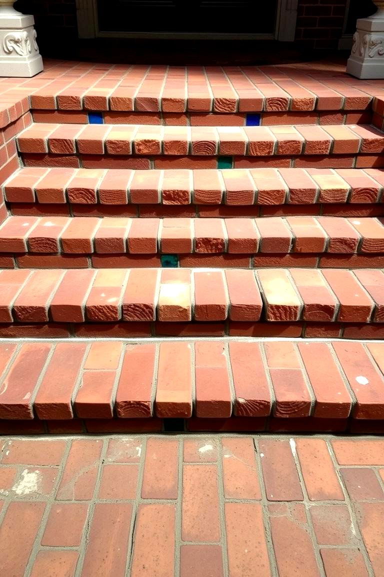 Textured Brick with Mosaic Inlays - 24 Brick Front Steps Design Ideas