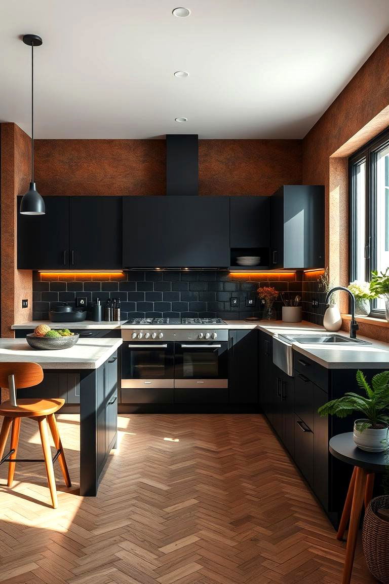 Textured Brown Walls - 24 Black and Brown Kitchen Ideas