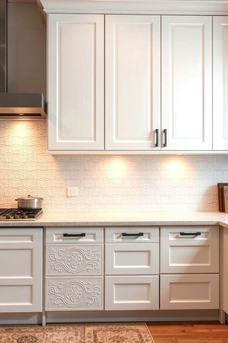 Textured Ceramic Flair - 24 White Cabinet Kitchen Backsplash Ideas