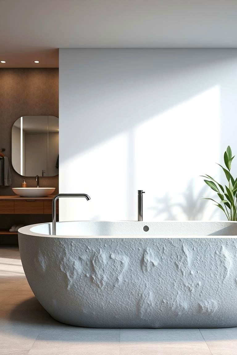 Textured Concrete Bathtub - 24 Concrete Bathroom Ideas