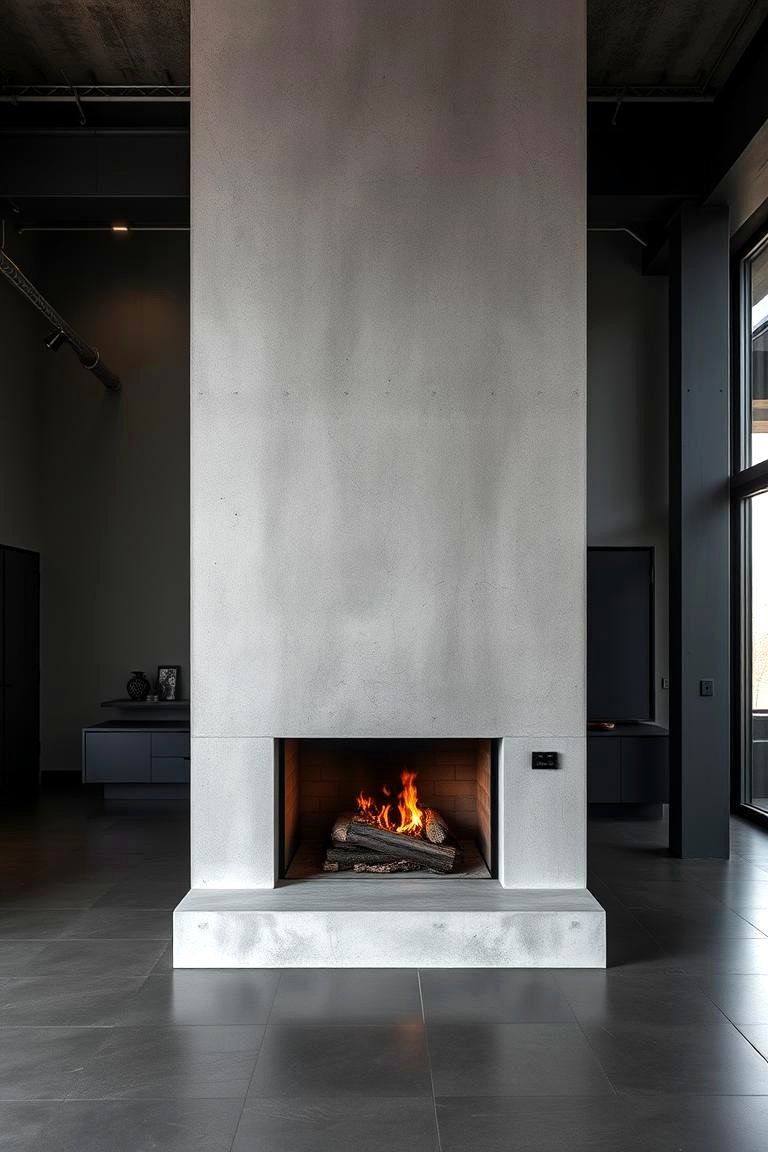 Textured Concrete Fireplace for a Modern Edge - 24 Floor-to-Ceiling Stone Fireplace Ideas