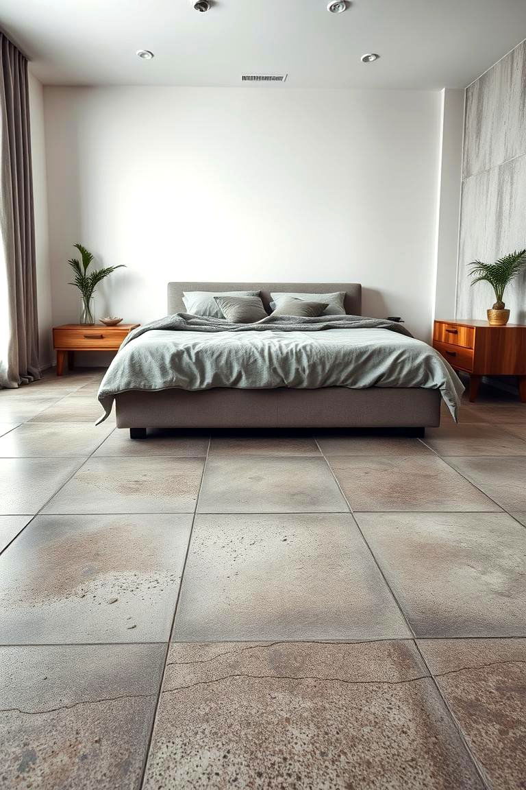 Textured Concrete Flooring - 24 Industrial Bedroom Ideas