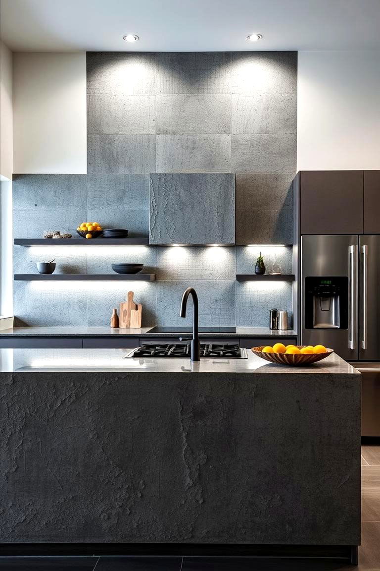 Textured Concrete Panels - 24 Kitchen Island Back Panel Ideas