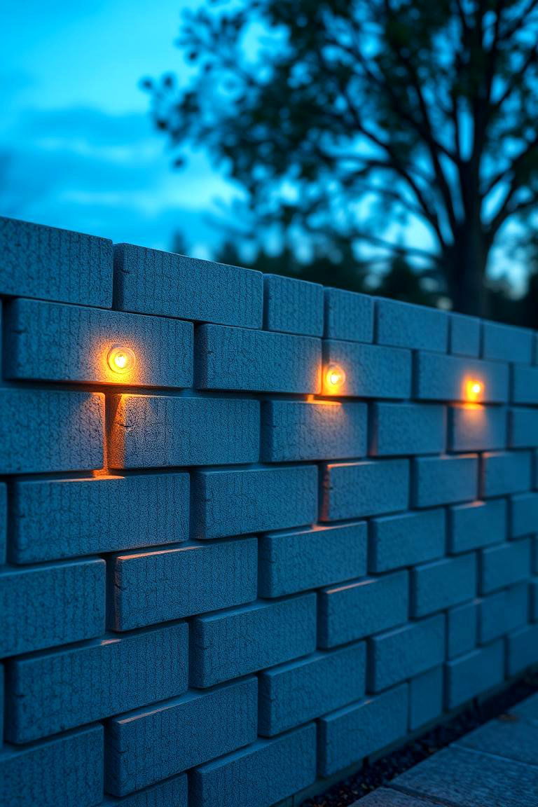 Textured Concrete with Integrated Lighting Fence - 24 Cinder Block Fence Ideas