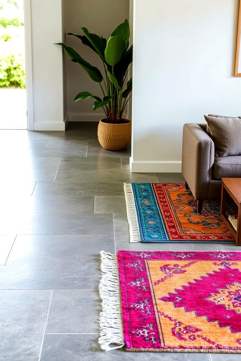 Textured Concrete with Rug Accents - 24 Concrete Floor Living Room Ideas