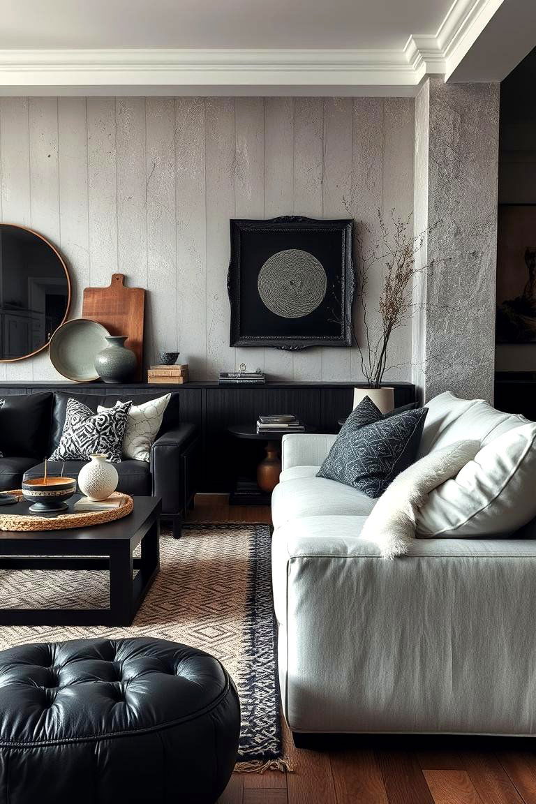 Textured Contrast Layers - 24 Black and White Living Room Ideas