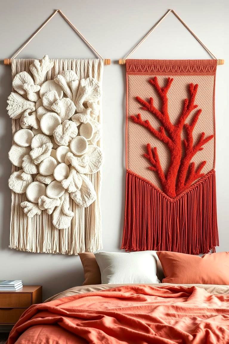 Textured Coral Wall Hangings - 24 Coral Bedroom Ideas