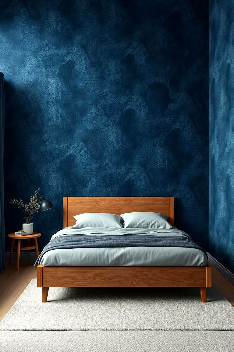 Textured Dark Blue Wallpaper - 24 Dark Blue Bedroom Ideas