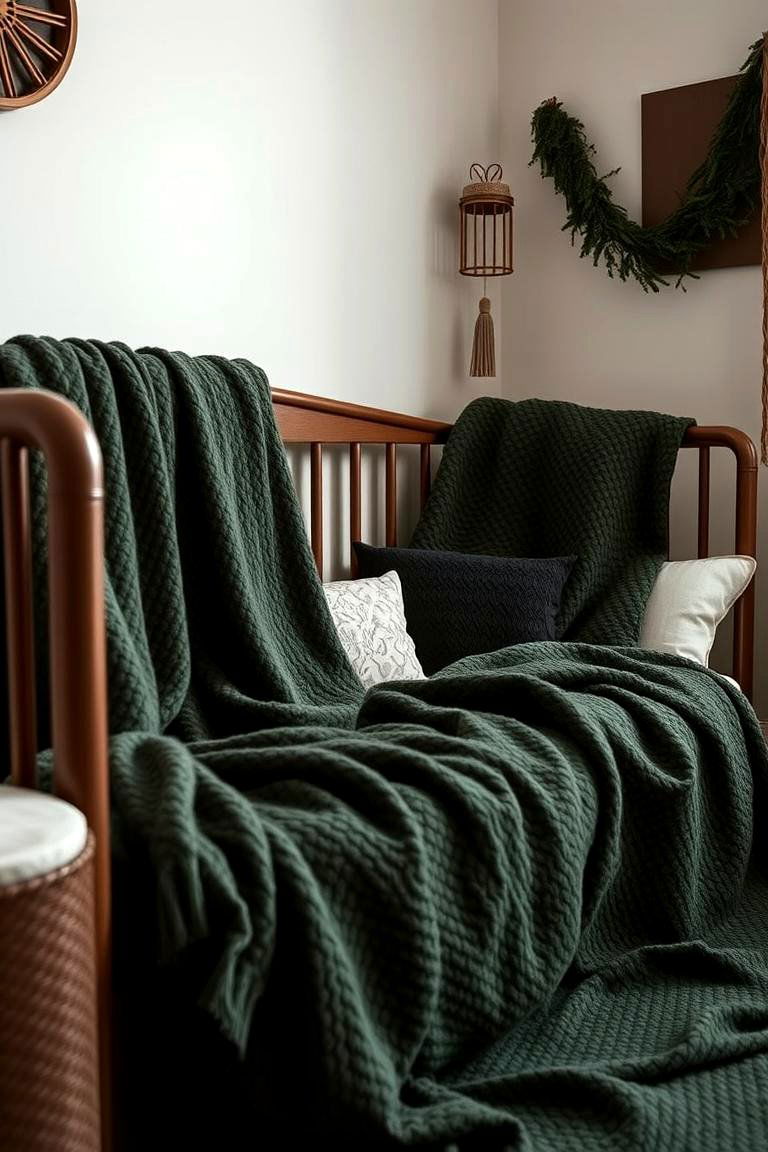 Textured Dark Green Fabrics and Throws - 24 Dark Green Nursery Ideas