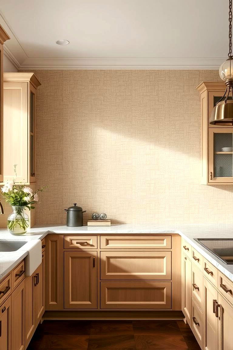Textured Grasscloth Covering - 24 Kitchen Accent Wall Ideas